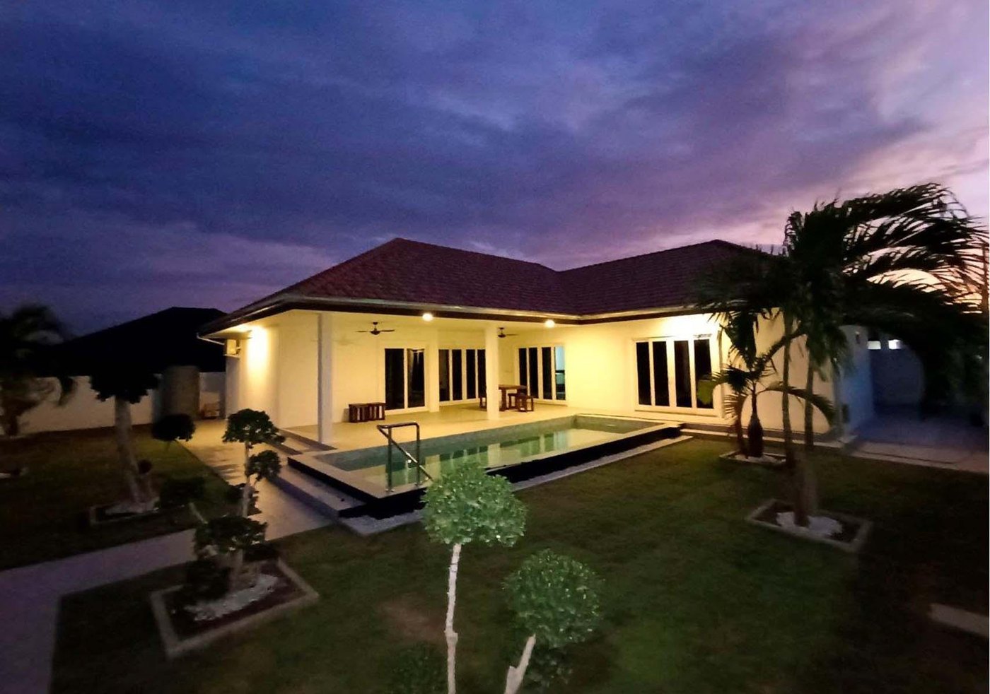 Completed villa at evening